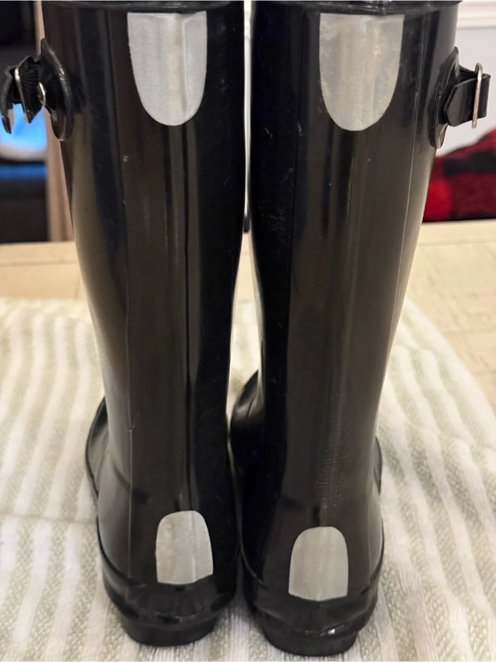 Hunter Glossy Black Tall Rain Boots with Red-Trim Logo